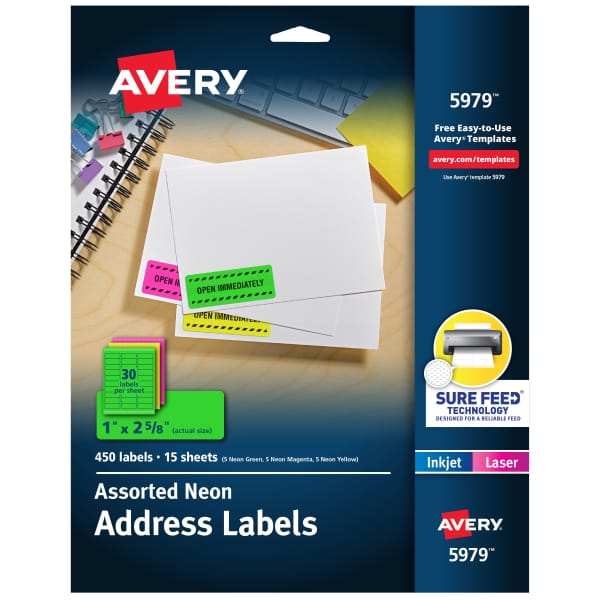 Neon Labels, 1" x 2-5/8", 450 Total